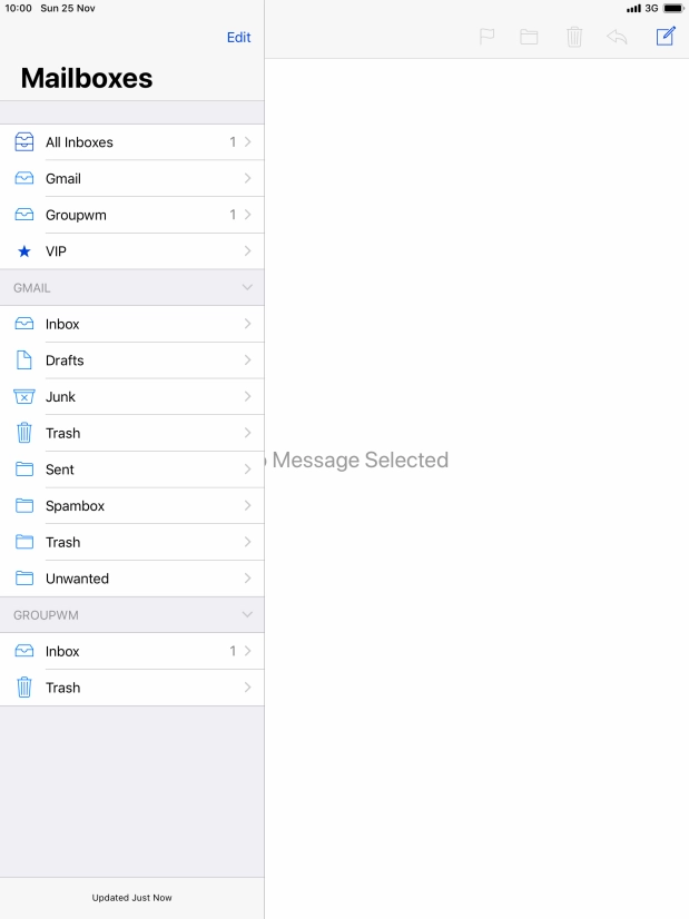 Press the required email account. Press the required email account.