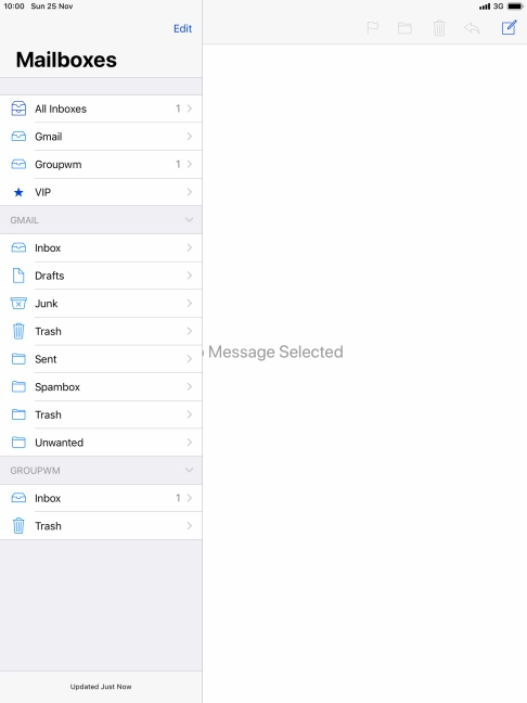 Press the required email account. Press the required email account.