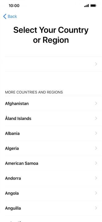 Press the required country or area. Press the required country or area.