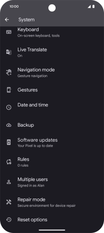 Press Reset options.