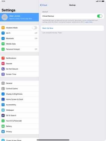Press Back Up Now and wait while the tablet memory is backed up.