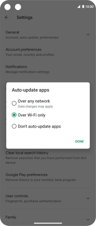To turn on automatic update of apps using mobile network, press Over any network.