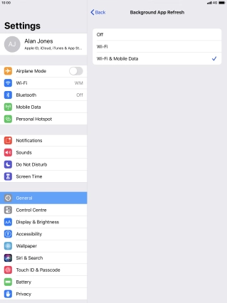 To turn off background refresh of apps, press Off. To turn off background refresh of apps, press Off.