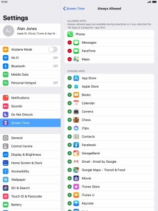 Press the add icon next to the required app to add it to the list of allowed apps during Downtime. Press the add icon next to the required app to add it to the list of allowed apps during Downtime.