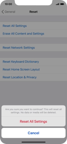 Press Reset All Settings. Wait a moment while the factory default settings are restored. Follow the instructions on the screen to set up your phone and prepare it for use. Press Reset All Settings. Wait a moment while the factory default settings are restored. Follow the instructions on the screen to set up your phone and prepare it for use.