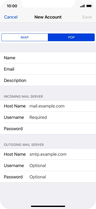 Press Host Name and key in the name of your email provider's incoming server. Press Host Name and key in the name of your email provider's incoming server.