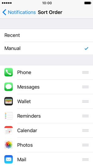 To sort notifications manually, press the organise icon next to the required menu item and drag it to the required position on the list. To sort notifications manually, press the organise icon next to the required menu item and drag it to the required position on the list.