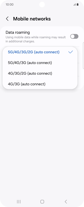 Press the required network mode.