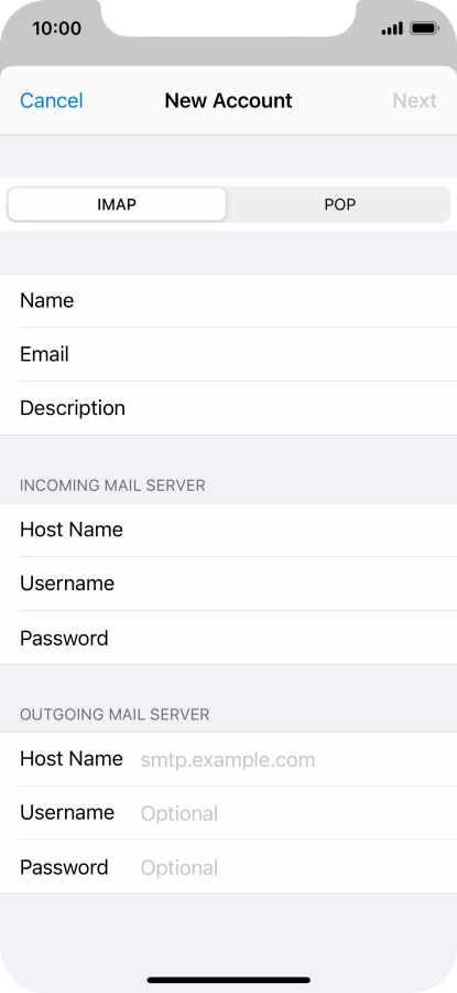 Press Host Name and key in the name or IP address of your email provider's outgoing server. Please note that if you can't send email messages when using your email provider's outgoing server, key in smtp.vodafone.net.au (Vodafone's outgoing server).