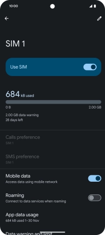 The total data usage is displayed. The total data usage is displayed.