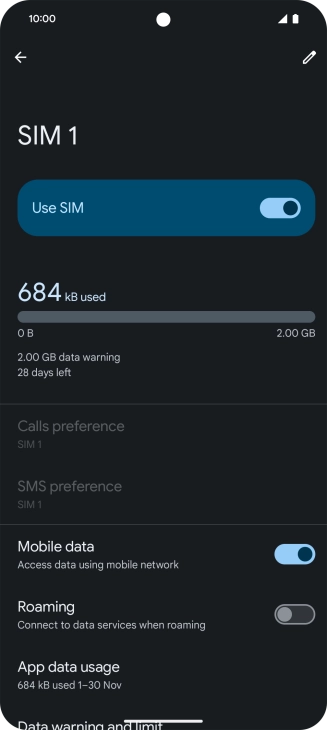 The total data usage is displayed. The total data usage is displayed.