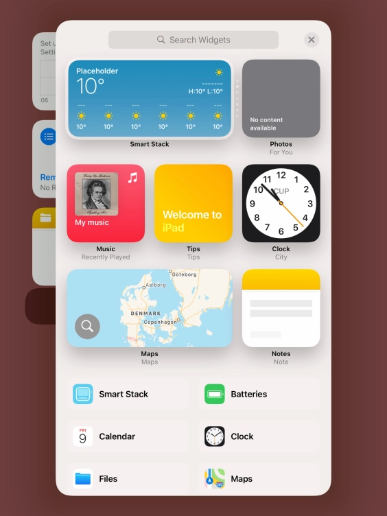 Press the required widget.