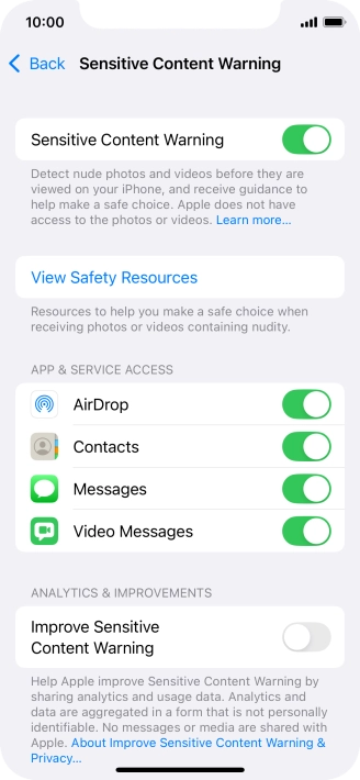 Press the indicators next to the required applications to turn the function on or off.