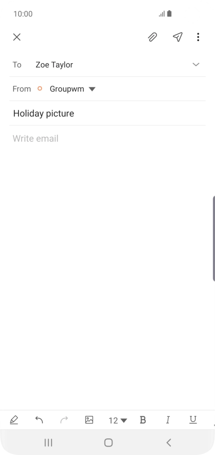 Press the text input field and write the text for your email message. Press the text input field and write the text for your email message.