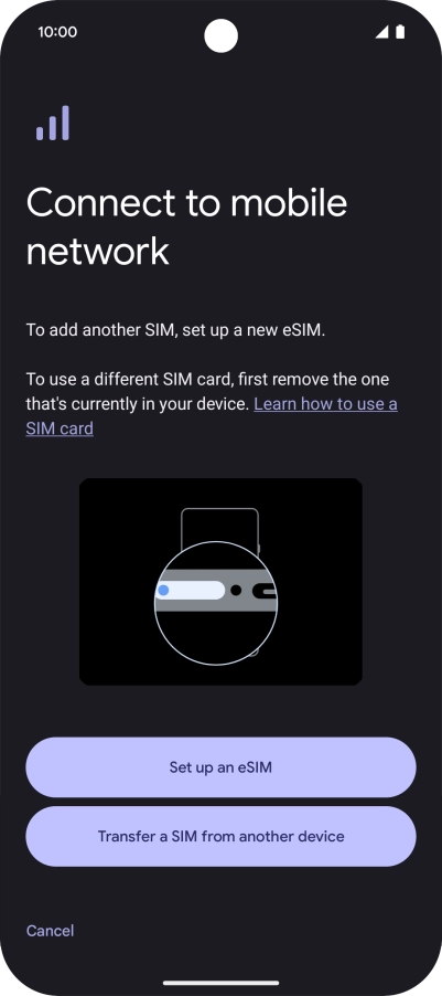 Press Set up an eSIM. Press Set up an eSIM.