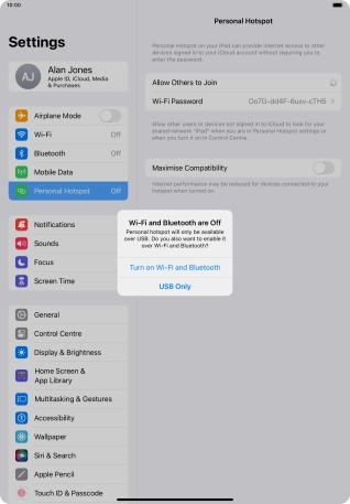 If Wi-Fi is turned off, press Turn on Wi-Fi and Bluetooth. If Wi-Fi is turned off, press Turn on Wi-Fi and Bluetooth.