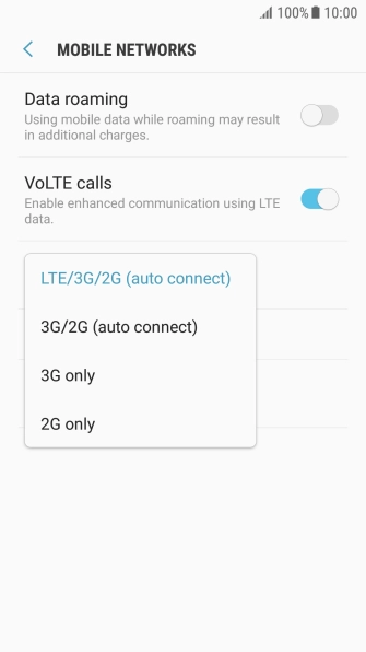 Press the required network mode. Press the required network mode.