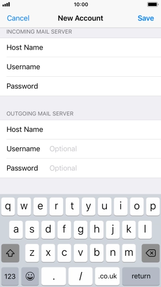Press Username and key in the username for your email account. Please note that if you're using Vodafone's outgoing server, leave the username field empty.