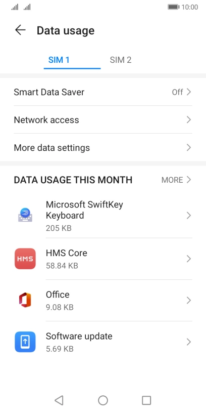 The data usage for each application is displayed below the name of the application. The data usage for each application is displayed below the name of the application.