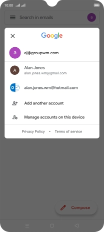 Press the required email account. Press the required email account.