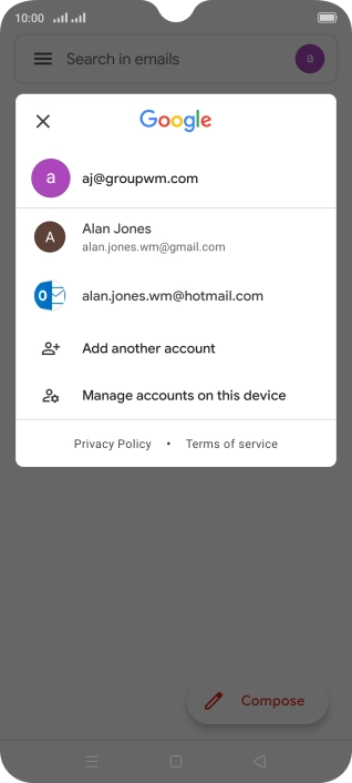 Press the required email account. Press the required email account.