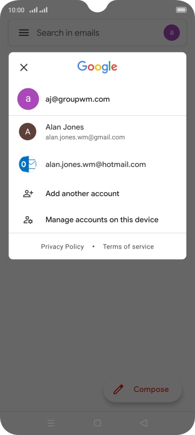 Press the required email account. Press the required email account.