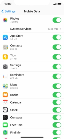 The data usage for each application is displayed below the name of the application. The data usage for each application is displayed below the name of the application.