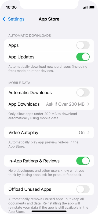 Press the indicators next to the required content types to turn the function on or off.