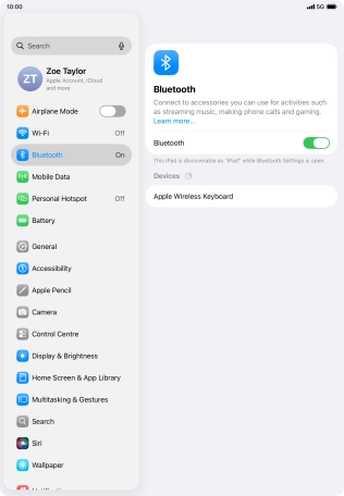 Press the required Bluetooth device and follow the instructions on the screen to pair the device with your tablet. Press the required Bluetooth device and follow the instructions on the screen to pair the device with your tablet.