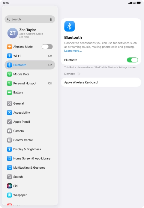Press the required Bluetooth device and follow the instructions on the screen to pair the device with your tablet. Press the required Bluetooth device and follow the instructions on the screen to pair the device with your tablet.