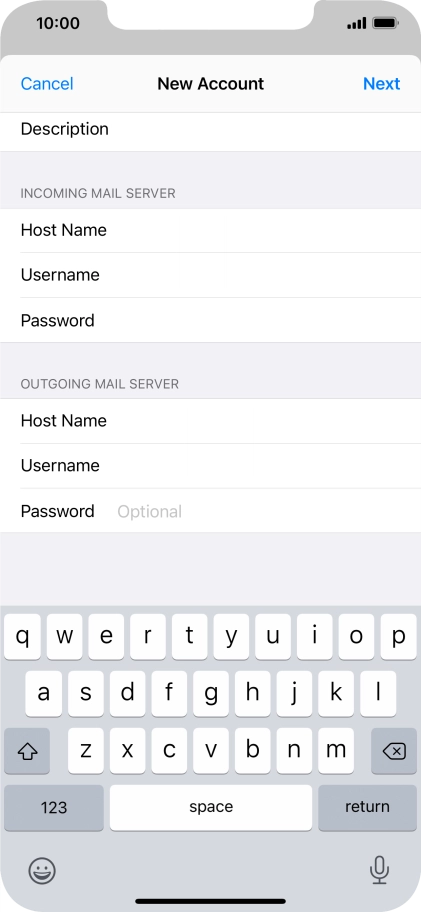 Press Password and key in the password for your email account. Please note that if you're using Vodafone's outgoing server, leave the password field empty. Press Password and key in the password for your email account. Please note that if you're using Vodafone's outgoing server, leave the password field empty.