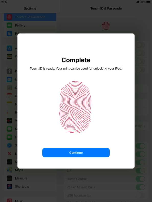 Press Continue. If you haven't previously selected a lock code, key in a code of your own choice twice.
