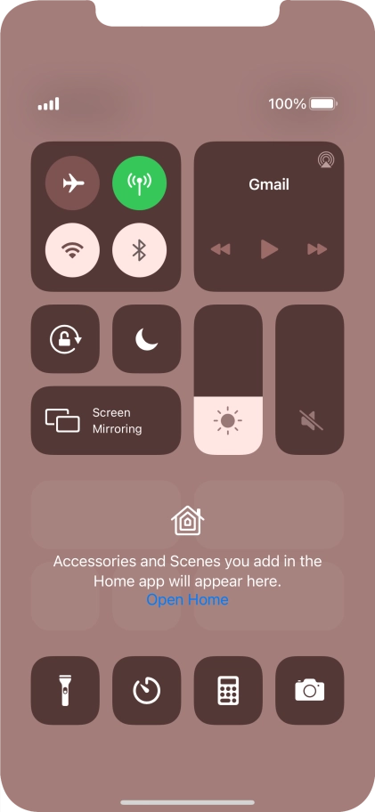 Press the flight mode icon to turn the function on or off. Press the flight mode icon to turn the function on or off.
