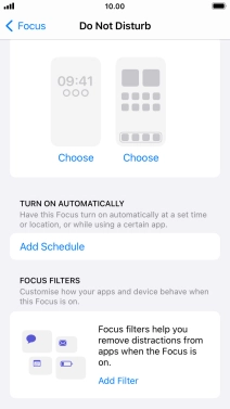 Press Add Schedule and follow the instructions on the screen to select settings for automatic activation of Do Not Disturb. Press Add Schedule and follow the instructions on the screen to select settings for automatic activation of Do Not Disturb.
