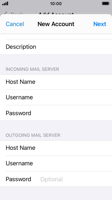 Press Password and key in the password for your email account. Please note that if you're using Vodafone's outgoing server, leave the password field empty. Press Password and key in the password for your email account. Please note that if you're using Vodafone's outgoing server, leave the password field empty.