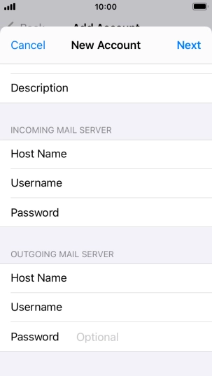 Press Password and key in the password for your email account. Please note that if you're using Vodafone's outgoing server, leave the password field empty. Press Password and key in the password for your email account. Please note that if you're using Vodafone's outgoing server, leave the password field empty.