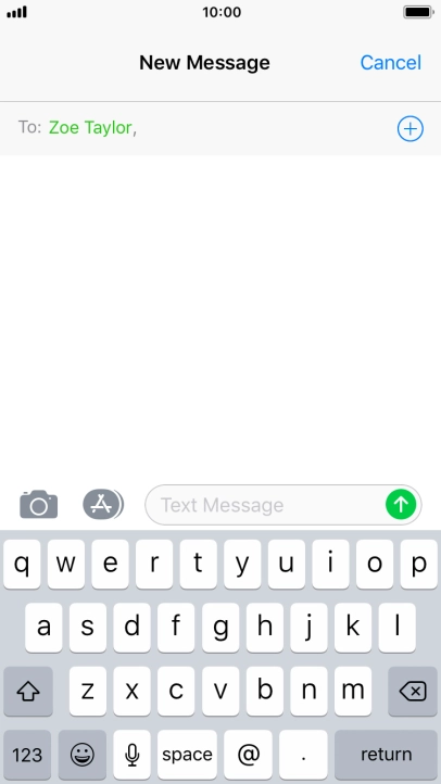 Press the text input field and write the text for your text message.