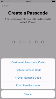 Follow the instructions on the screen to turn on use of phone lock code or press Don't Use Passcode.