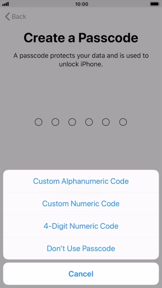Follow the instructions on the screen to turn on use of phone lock code or press Don't Use Passcode.