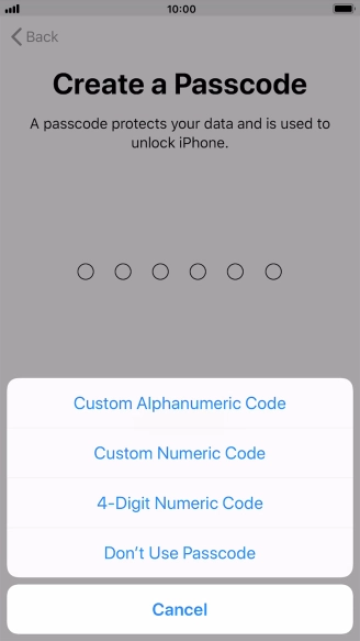 Follow the instructions on the screen to turn on use of phone lock code or press Don't Use Passcode.