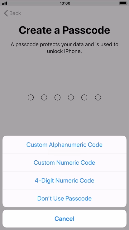 Follow the instructions on the screen to turn on use of phone lock code or press Don't Use Passcode.