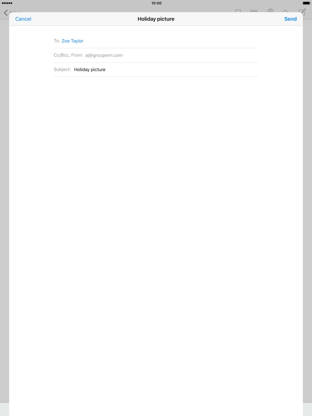 Press the text input field and write the text for your email message. Press the text input field and write the text for your email message.