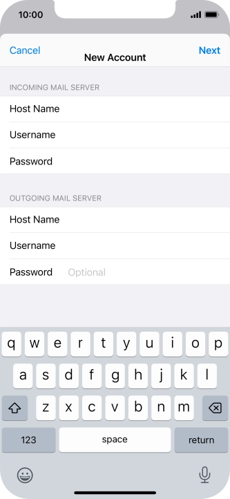 Press Password and key in the password for your email account. Please note that if you're using Vodafone's outgoing server, leave the password field empty.