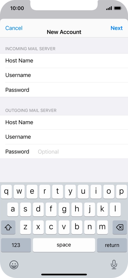 Press Password and key in the password for your email account. Please note that if you're using Vodafone's outgoing server, leave the password field empty.