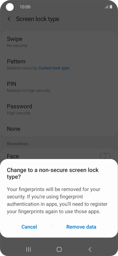Press Remove data. Press Remove data.
