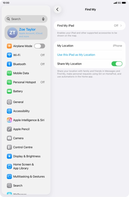 Press Find My iPad.