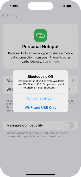 If Wi-Fi is turned on, press Wi-Fi and USB Only.