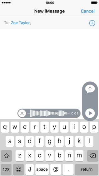 Let go to stop the sound recording and press arrow up to send the sound recording.
