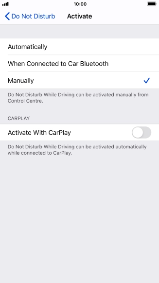 Press the required setting.
