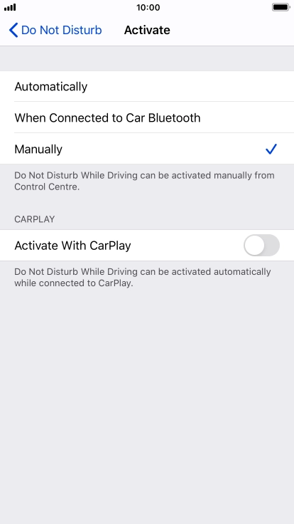 Press the required setting.